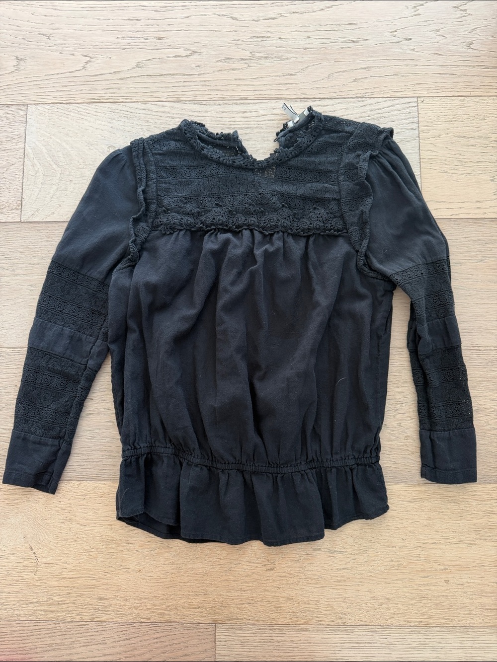 Joie Black Lace-Panel Peasant Blouse